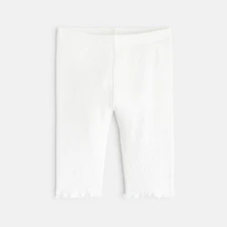 Legging corsaire maille côtelée unie blanc bébé fille