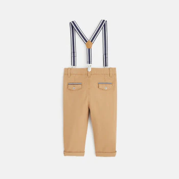 Pantalon coton fantaisie à bretelles clipsées marron bébé garçon