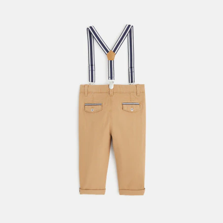 Pantalon coton fantaisie à bretelles clipsées marron bébé garçon