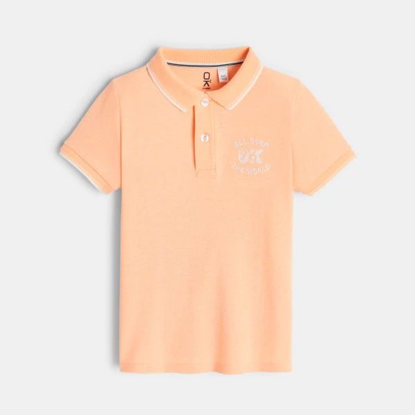 Polo maille piquée manches courtes orange garçon