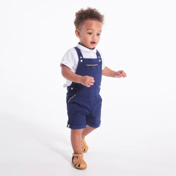 Ensemble salopette courte et polo bleue bébé garçon