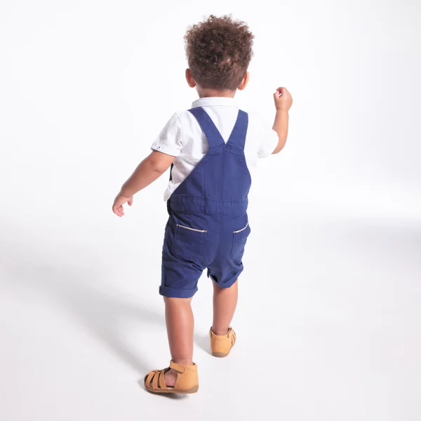 Ensemble salopette courte et polo bleue bébé garçon