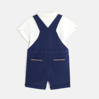 Ensemble salopette courte et polo bleue bébé garçon