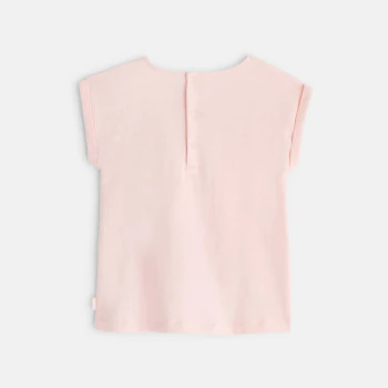 T-shirt bi-matière broderie anglaise rose bébé fille