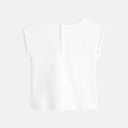 T-shirt bi-matière broderie anglaise blanc bébé fille