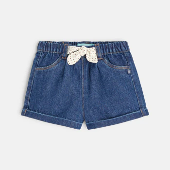 Short en denim nœud fantaisie bleu bébé fille