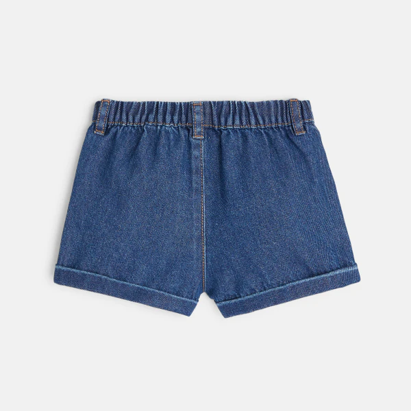 Short en denim nœud fantaisie bleu bébé fille