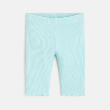 Legging corsaire maille côtelée unie bleu bébé fille