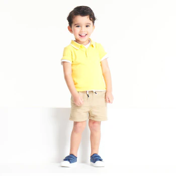 Polo maille piquée uni jaune bébé garçon