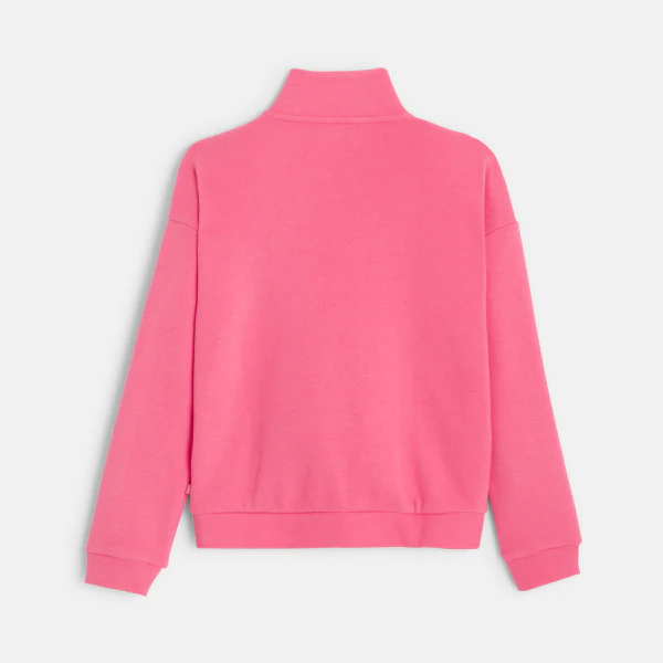 Sweat-shirt uni à col montant rose fille