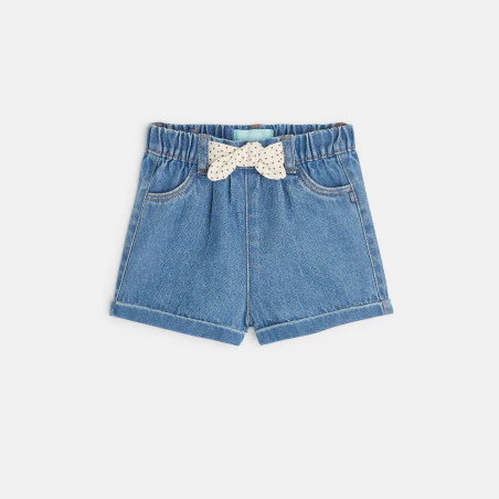 Short en denim nœud fantaisie bleu bébé fille