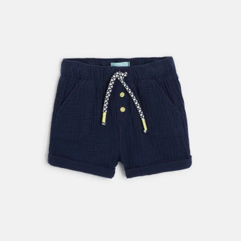 Short coton léger gaufré bleu bébé garçon