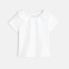 T-shirt col volanté maille fantaisie blanc bébé fille