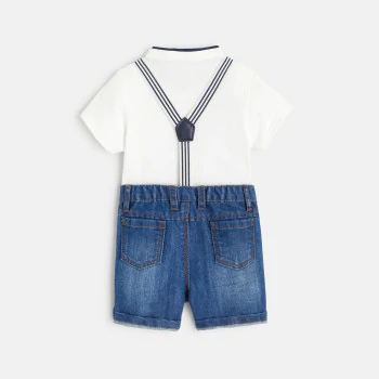 Salopette courte denim et t-shirt tunisien bleue bébé garçon