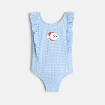 Maillot de bain vichy volanté bleu bébé fille