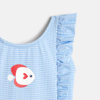 Maillot de bain vichy volanté bleu bébé fille