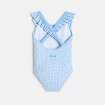 Maillot de bain vichy volanté bleu bébé fille