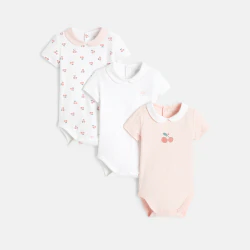 Body petit col cerises (lot de 3) rose naissance