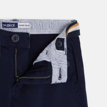 Pantalon chino ceinturé en toile bleu garçon