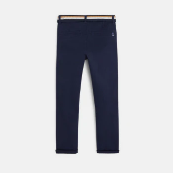 Pantalon chino ceinturé en toile bleu garçon