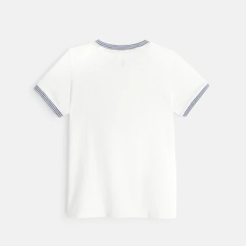 T-shirt rayé en jersey piqué blanc garçon