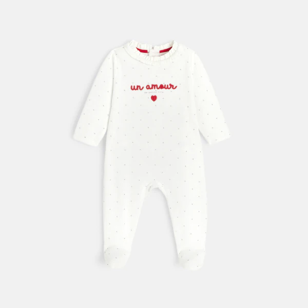 Dors-bien velours brodé 3D blanc bébé fille