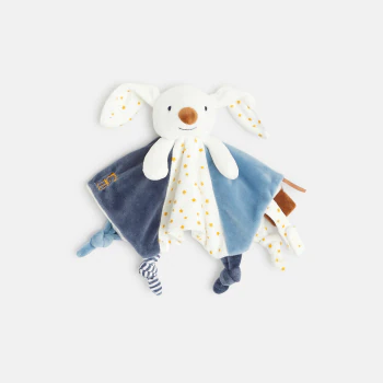 Doudou plat velours lapin bleu naissance