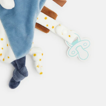 Doudou plat velours lapin bleu naissance