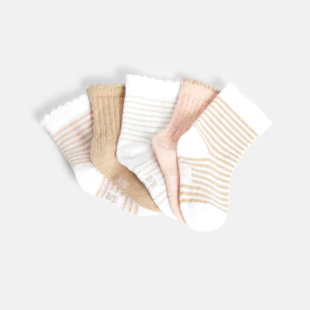 Chaussettes rayées brillantes bords festonnés (lot de 5) roses bébé fille