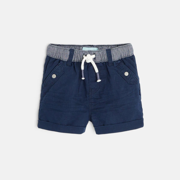 Short en lin et coton bleu bébé garçon