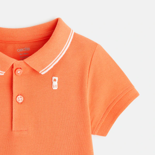 Polo maille piquée uni orange bébé garçon