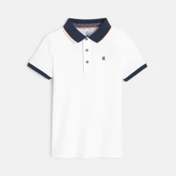 Polo piqué col couleur blanc garçon