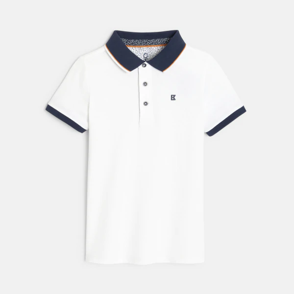 Polo piqué col couleur blanc garçon