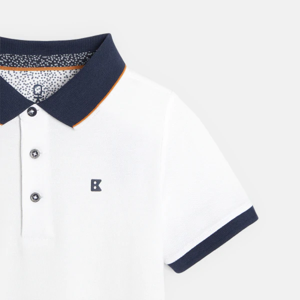 Polo piqué col couleur blanc garçon