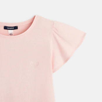 T-shirt à manches courtes volantées rose fille