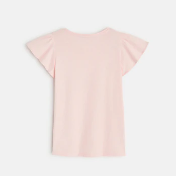 T-shirt à manches courtes volantées rose fille