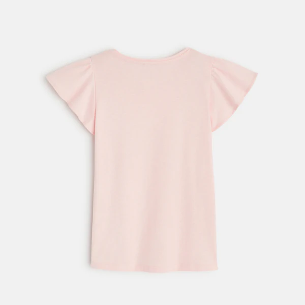 T-shirt à manches courtes volantées rose fille