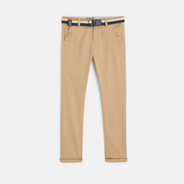 Pantalon chino ceinturé en toile beige garçon