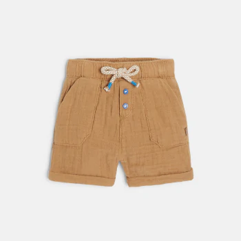 Short coton léger gaufré marron bébé garçon