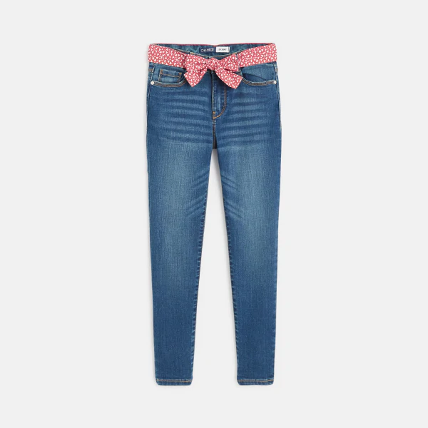 Jean skinny ceinturé bleu fille