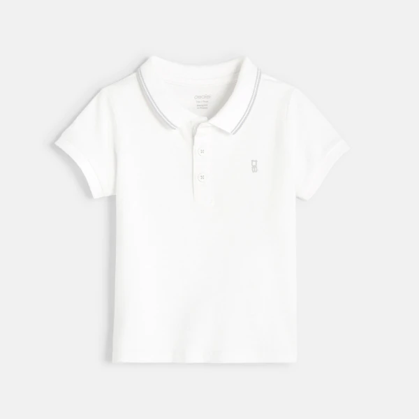 Polo maille piquée uni blanc bébé garçon