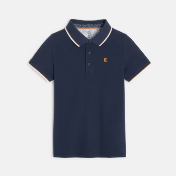 Polo piqué col couleur bleu garçon