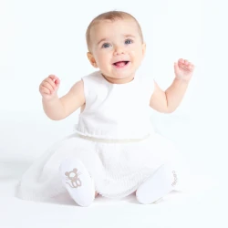 Robe chic bi-matière avec bloomer blanche bébé fille