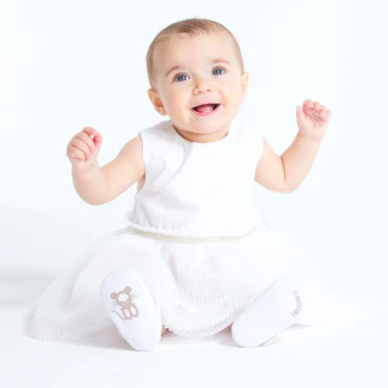 Robe chic bi-matière avec bloomer blanche bébé fille