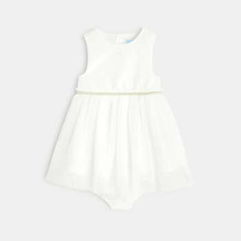 Robe chic bi-matière avec bloomer blanche bébé fille