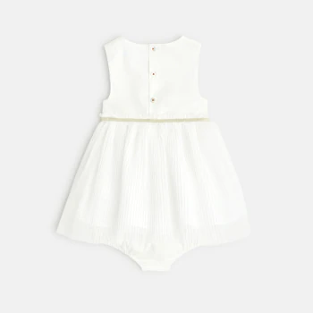 Robe chic bi-matière avec bloomer blanche bébé fille