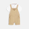 Ensemble salopette courte et polo beige bébé garçon