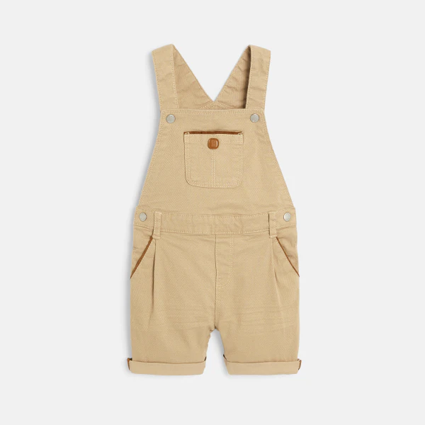 Ensemble salopette courte et polo beige bébé garçon