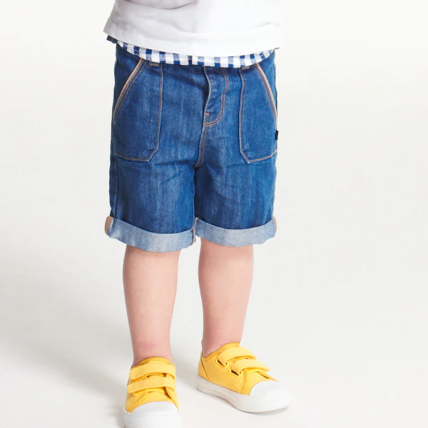 Short denim à revers bleu bébé garçon