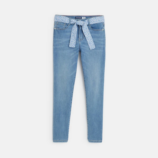 Jean skinny ceinturé bleu fille